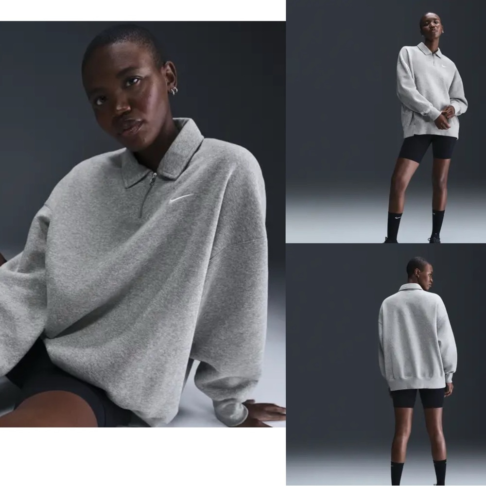 NIKE Sportswear Phoenix Fleece Oversized 1/4-Zip Polo - Grey Women‘s size M NWTN